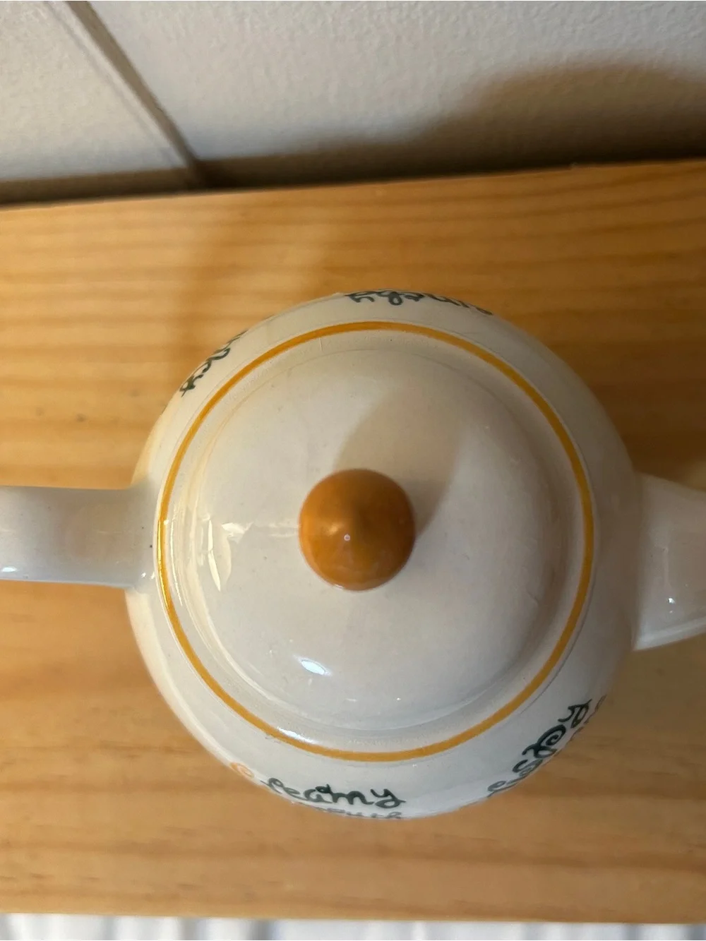 Vintage Mister Donut Fish Ceramic Teapot with Brown Accents and Playful Script